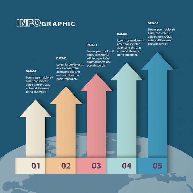 Vector five columns bar chart slide template