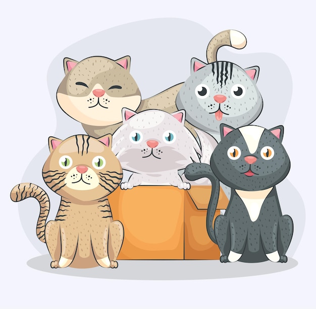 Vector five cute cats