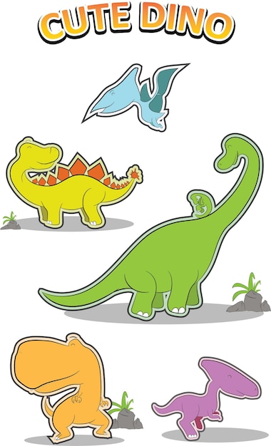 Cinque simpatici dinosauri con illustrazione a colori giocosa