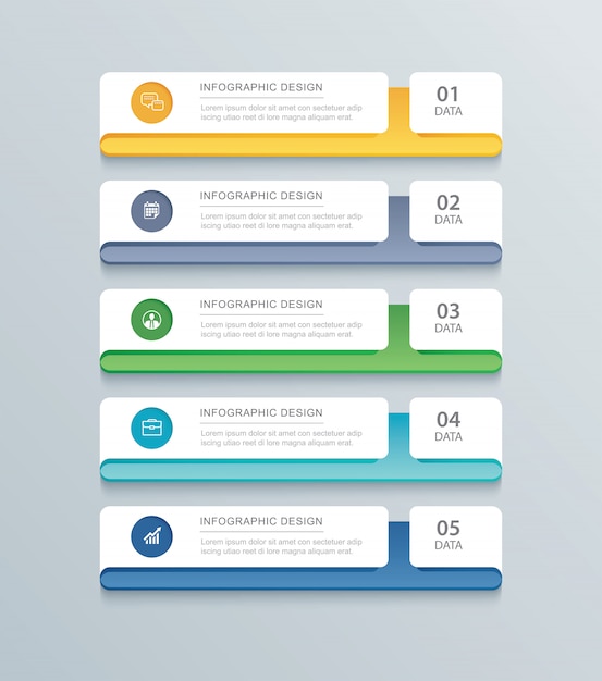 Five data infographics tab paper index template.