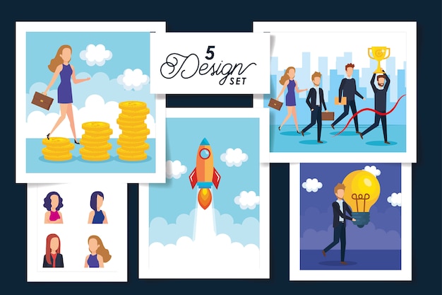 Five designs of business people scenes