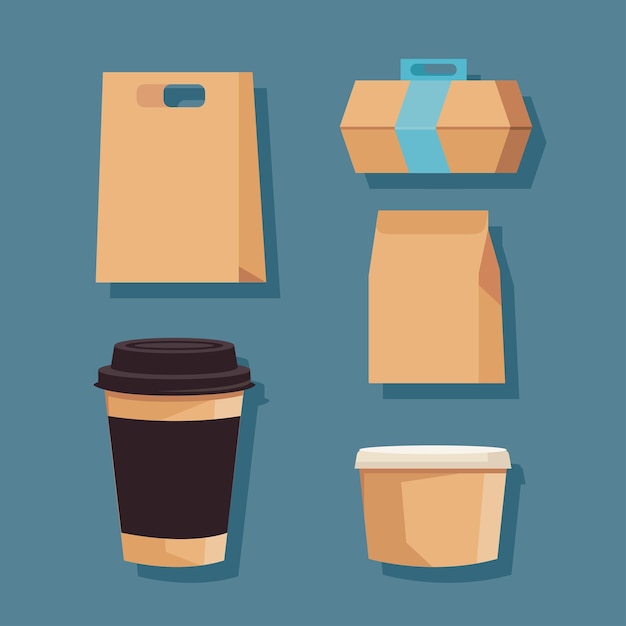 Vector five eco packaging icons