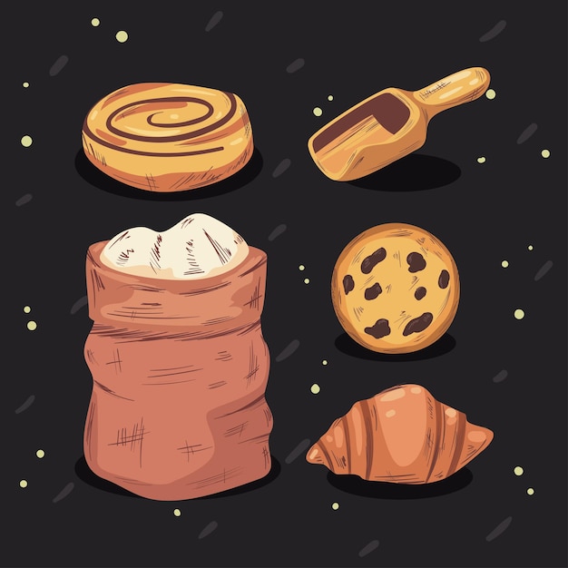 Five flat bakery items