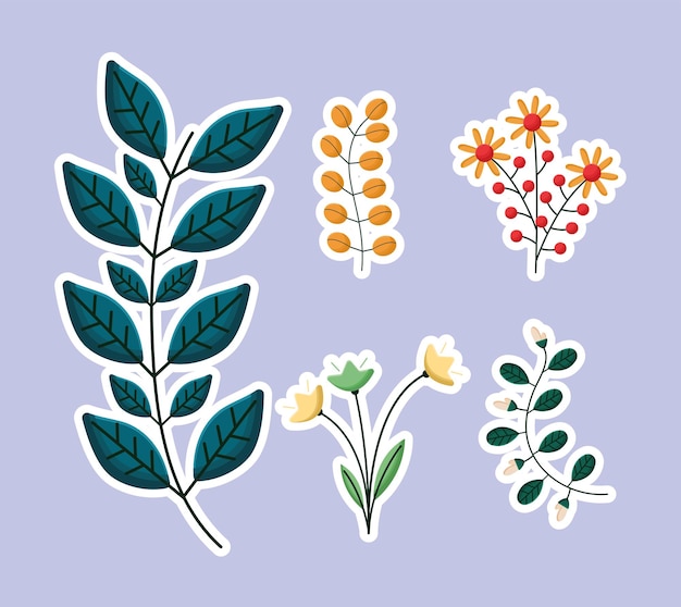 Vector five flowers branches