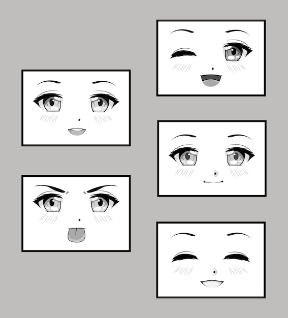 Vector five girls faces anime style