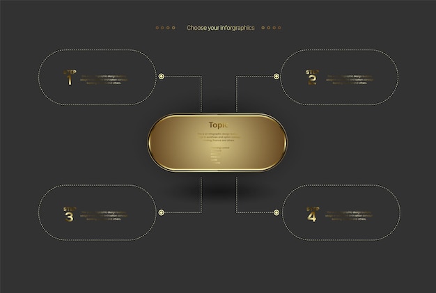 Five golden chart of steps 5 gold banners and charts rounded by 4 shapes  elements vector