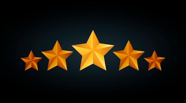 Five golden rating star  illustration in gray black background.