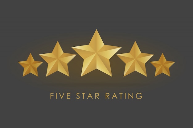 Five golden rating star vector illustration in gray black background