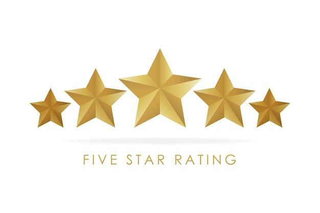 Five golden rating star vector illustration in white background.