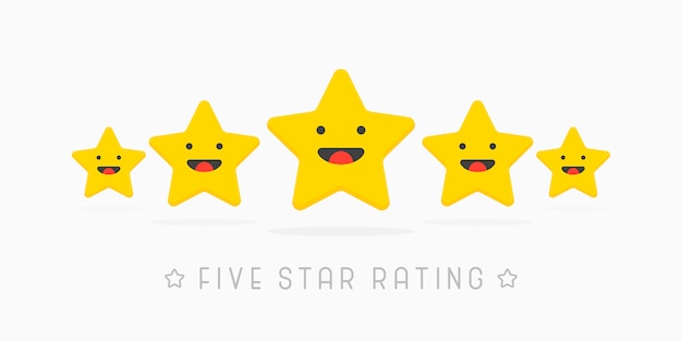 Пять золотых рейтинговых звезд с милой улыбкой на лице