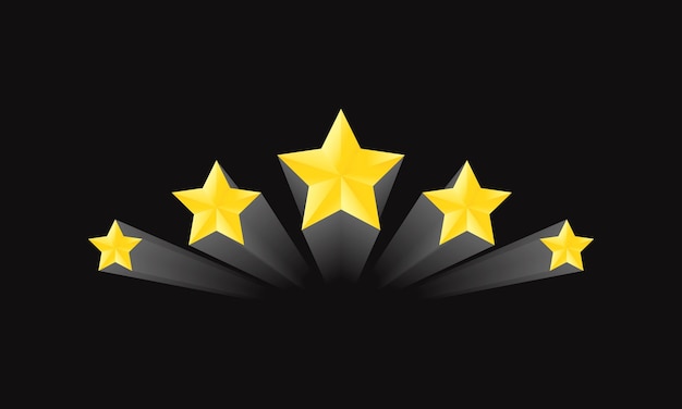 Five golden star badge or label isolated on black background Service rating award