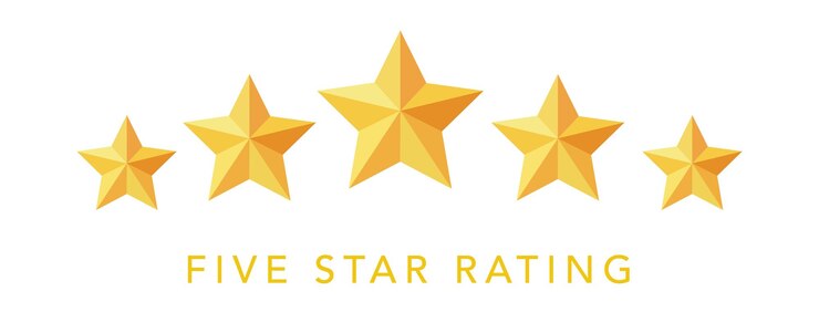 Vector five golden star rating vector illustration in white background.