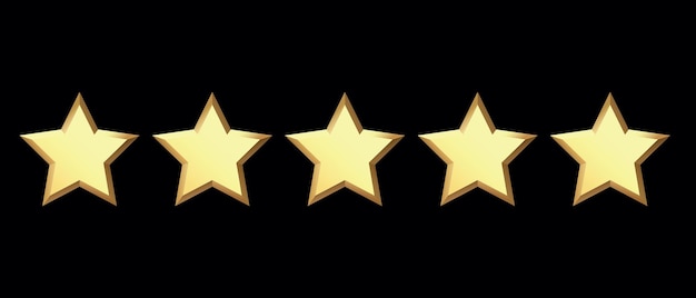 Vector five golden stars isolated on black background rating stars icon black background