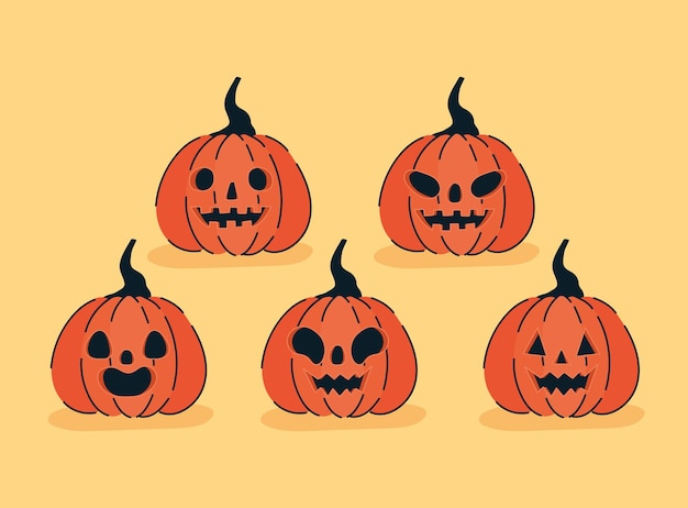 Five halloween pumpkins