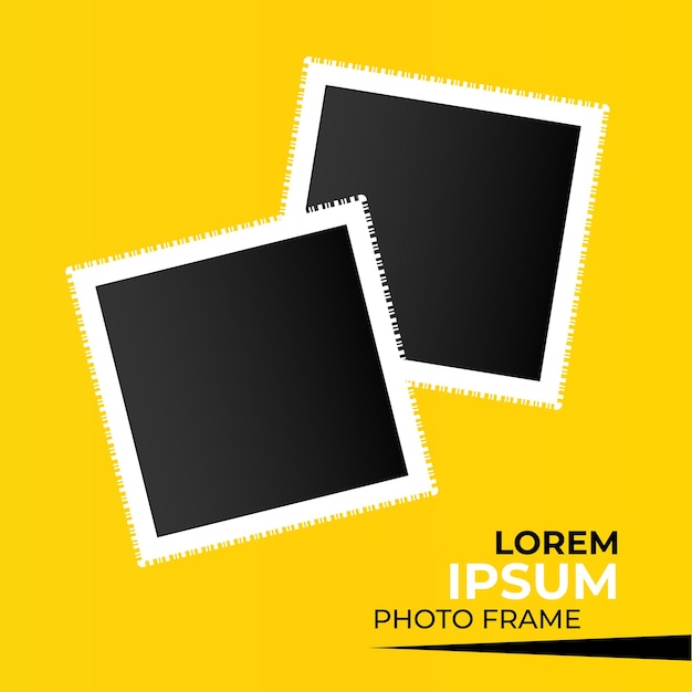 Five hanging photo frames on yellow background free vector