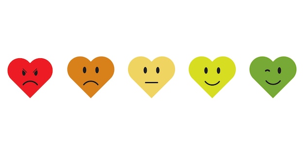 Five hearts. feedback in the form of emotions. funny facial expressions. vector illustration