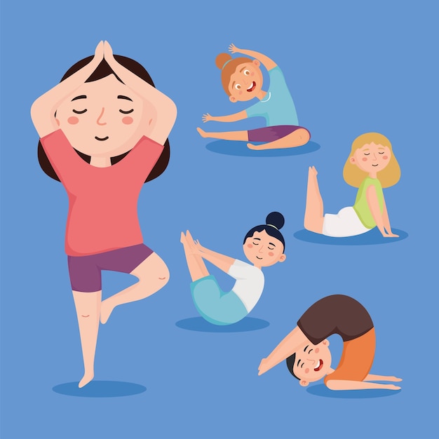 five kids meditating characters group