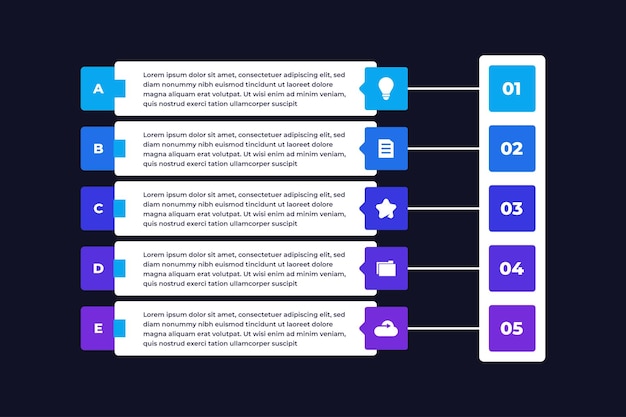 Modello di infografica di lavoro aziendale di cinque elenchi