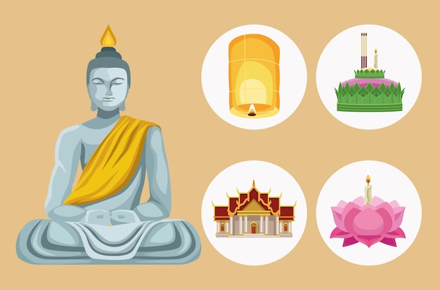 Vector five loy krathong icons