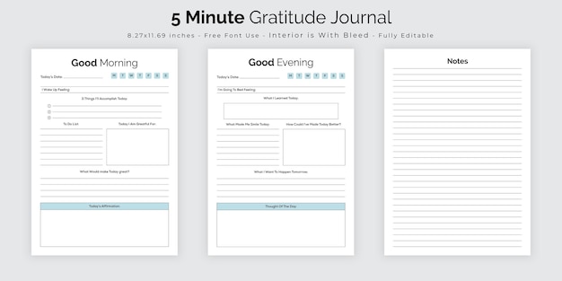 Vector five minute gratitude journal and tracker design template