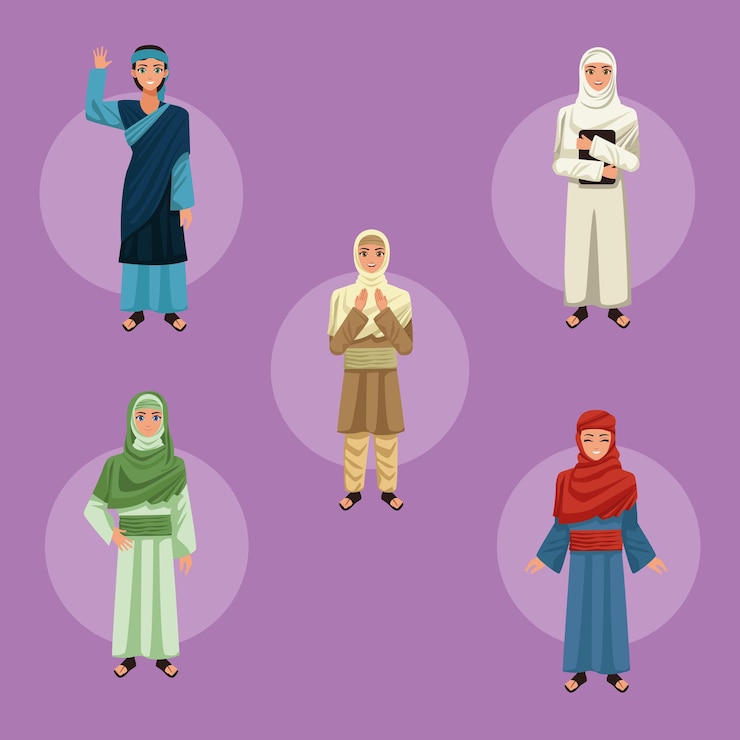 Vector 5人のイスラム教徒の女性キャラクター