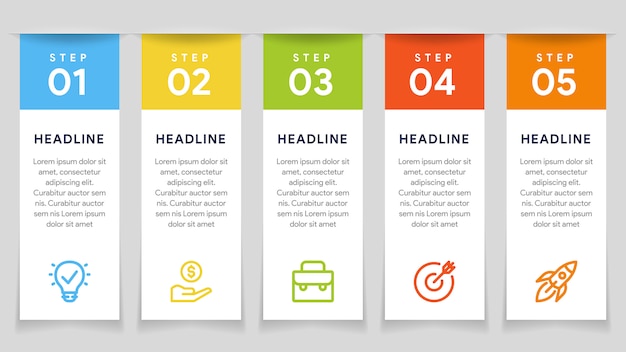 FIve Options Infographics voor stappen, tijdlijn, workflow