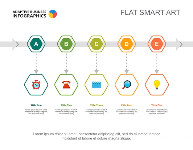 Vector five options process chart. business data. flow, startup, design.