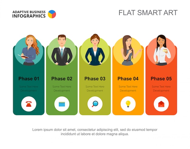 Vector five phase infographics. step diagram, process chart, slide template.