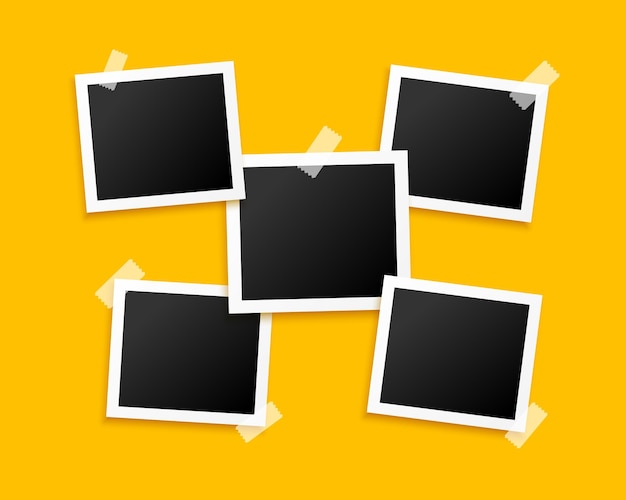 Five photo frames on yellow background design