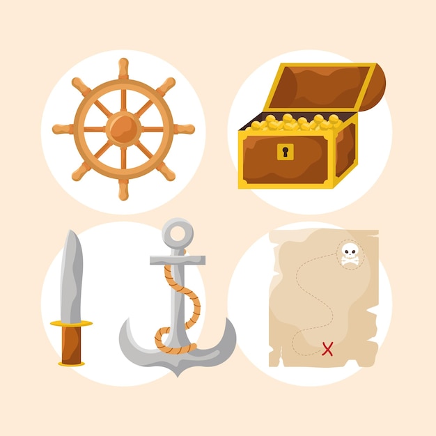 Cinque oggetti pirata