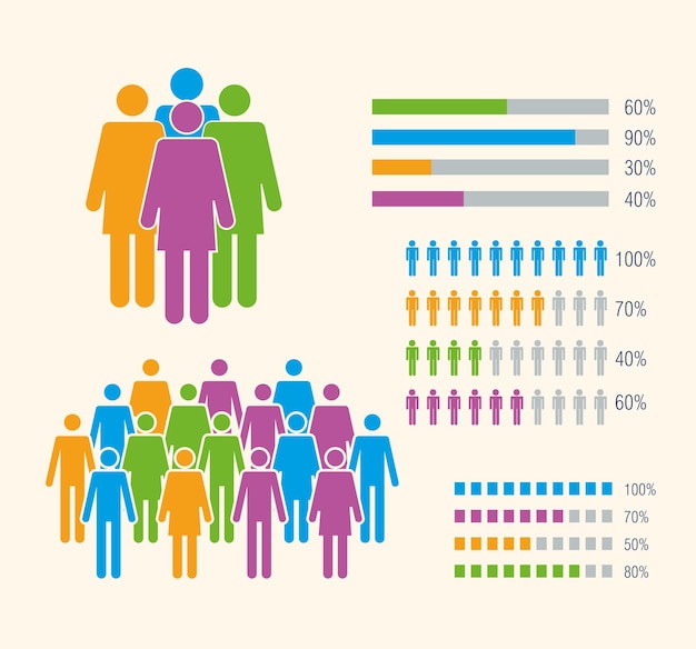 Пять иконок инфографики населения