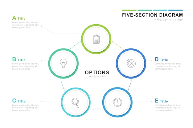 Infografica diagramma a cinque sezioni