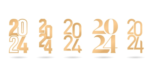 벡터 2024년 새해와 크리스마스를 위한 5개의 금색 숫자 세트, 고립된 색 배경