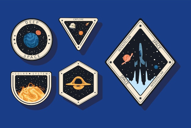 Vector five space outer retro icons