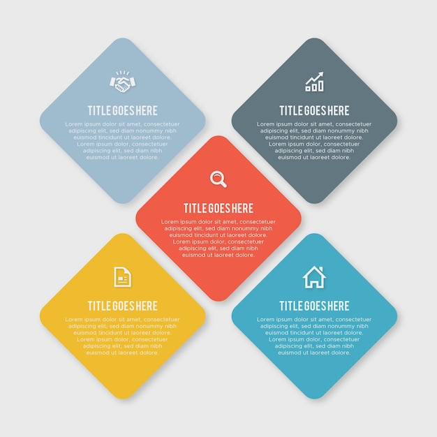 Five square boxes chart slide business data percentage creative infographic design template