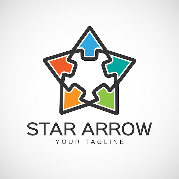 Modello di stock di progettazione del logo creativo della freccia a cinque stelle per l'identità del marchio