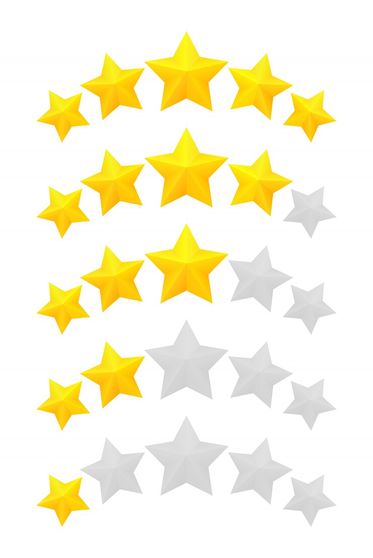 Vector five star rating. different ranks from one to five stars. golden embossed and gray transparent stars.