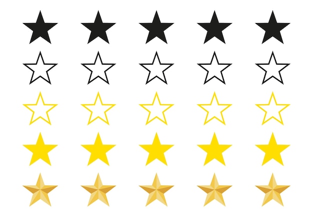 Five Star review icon set concept for clients and costumers Simple star draw isolated