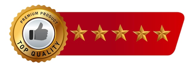 Vector five stars emblem badge seal golden red wide design isolated