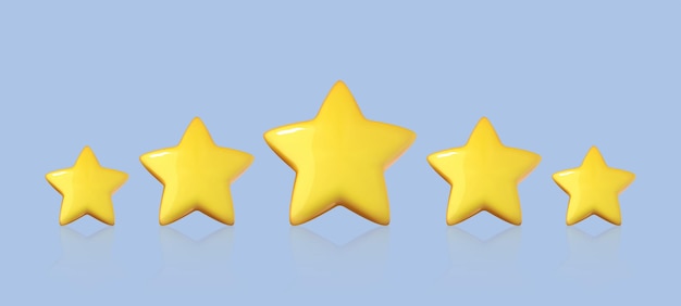 five stars glossy yellow colors the evaluation of visitors quality level good service best customer rating feedback concept vector 3d illustration13