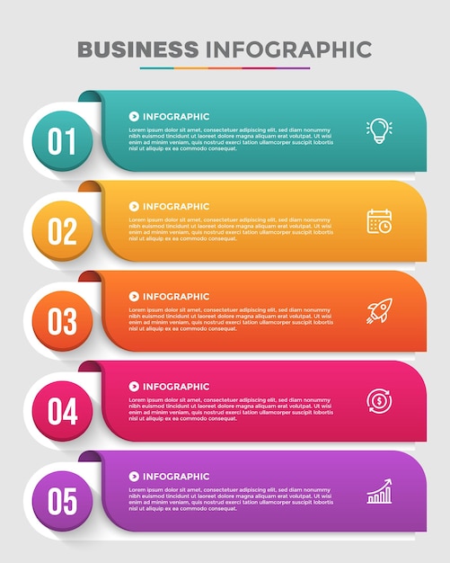 Modello di infografica aziendale colorato in cinque passaggi