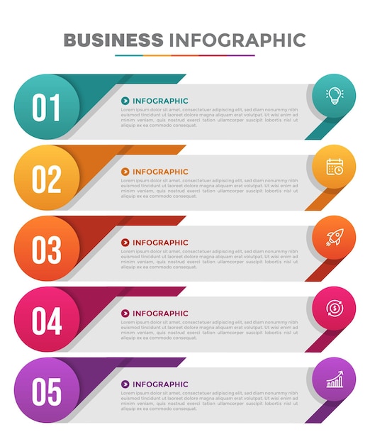 Vettore modello di infografica aziendale colorato in cinque passaggi