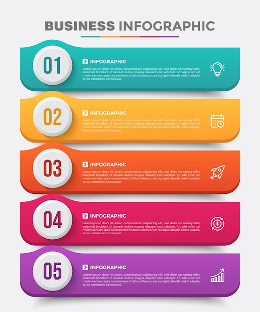 Vettore five steps color business infographic template