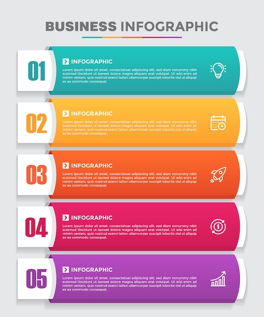 Vettore five steps color business infographic template