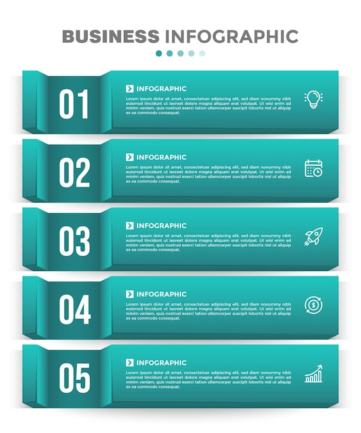 Vettore modello infografico aziendale elegante in cinque passaggi