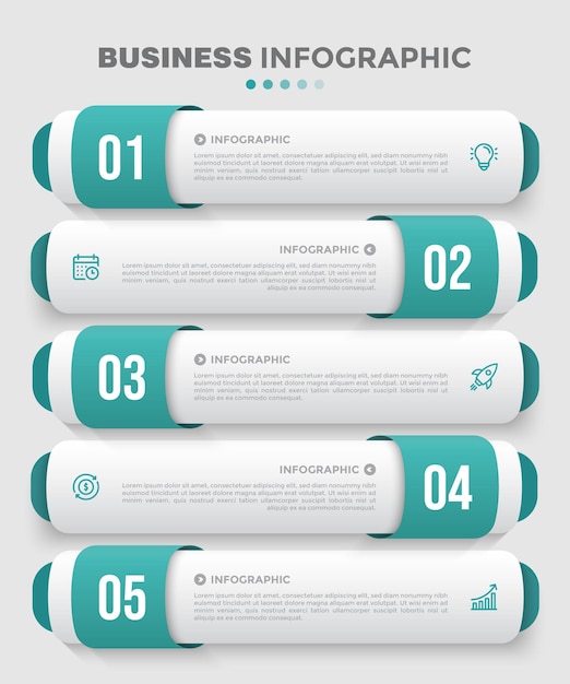 Modello infografico aziendale elegante in cinque passaggi