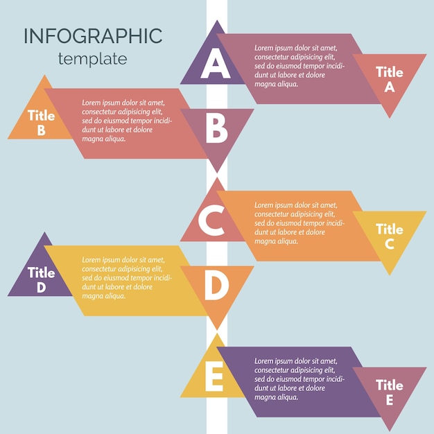 Elementi di design infografico in cinque passaggi. modello di progettazione infografica passo dopo passo. illustrazione vettoriale