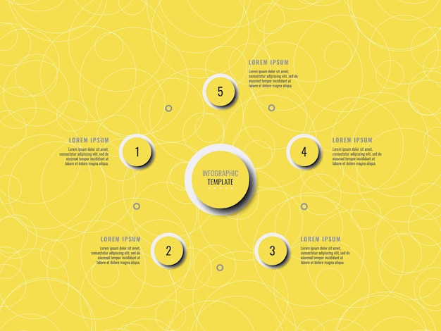 黄色の背景の5つのステップのインフォグラフィックテンプレートテキストによる現代のビジネスデータの視覚化