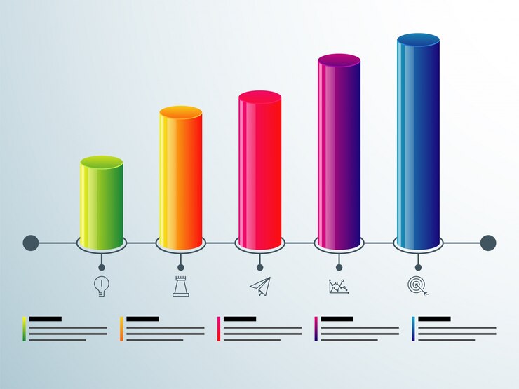 Vector five steps, timeline infographics layout with icons set, in black and white and colorful versions.