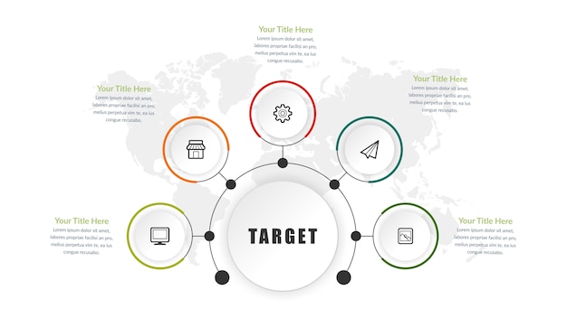 Strategia aziendale dell'elemento di infographic di cinque obiettivi con le icone